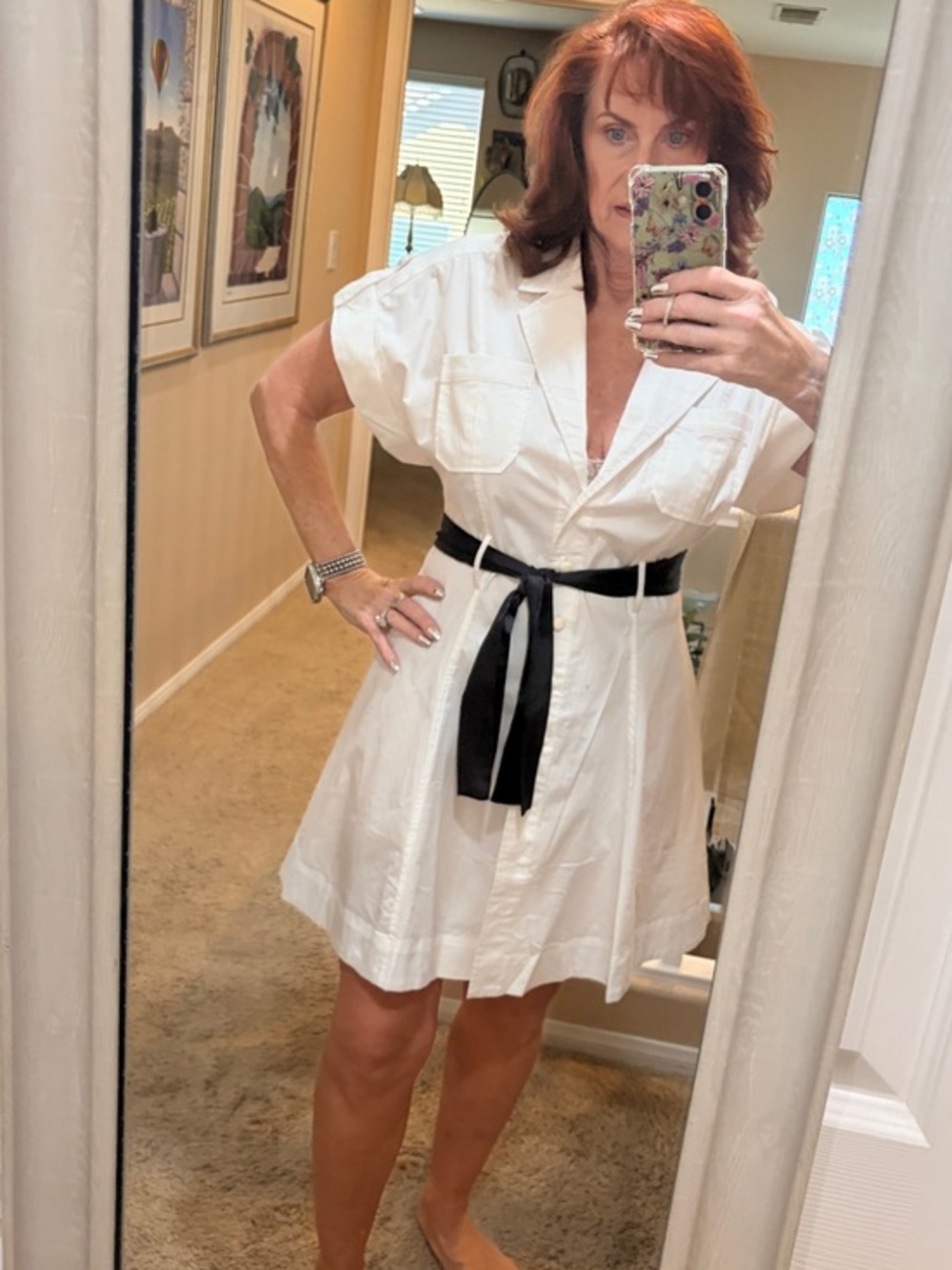 Boutique White Shirt Dress with Scarf Belt - Classic Women's Dress - Large - NWT